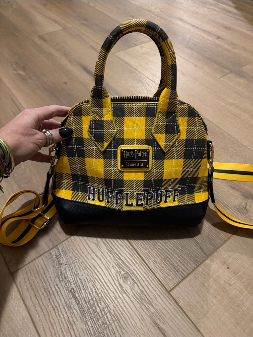 Loungefly Harry Potter Yellow and Black Hufflepuff Plaid Satchel